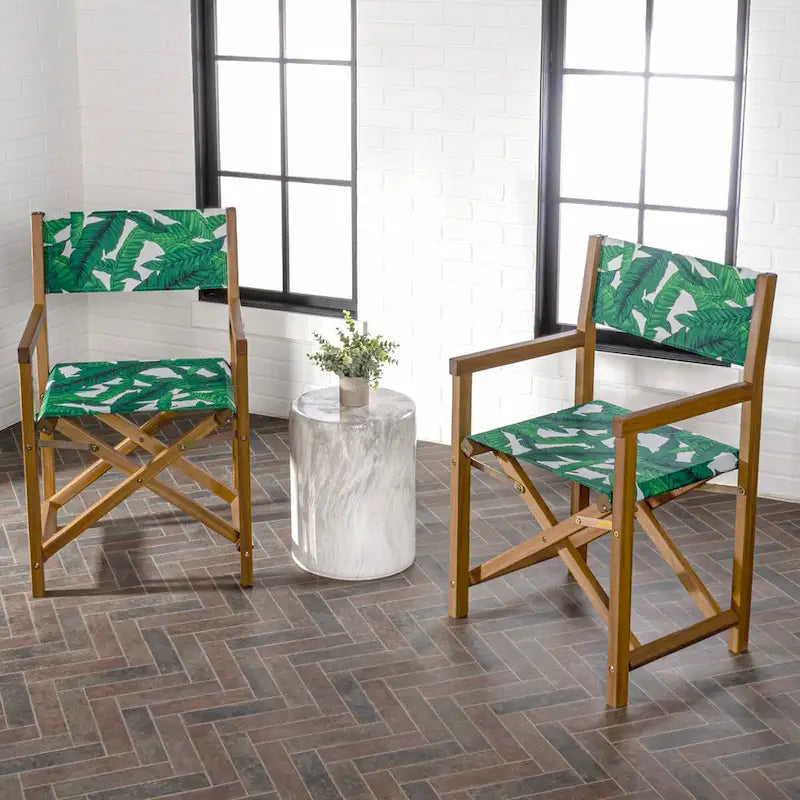 Chaise de réalisateur pliable en bois d'acacia d'extérieur vintage classique Waldo avec siège en toile, (lot de 2) par JONATHAN Y