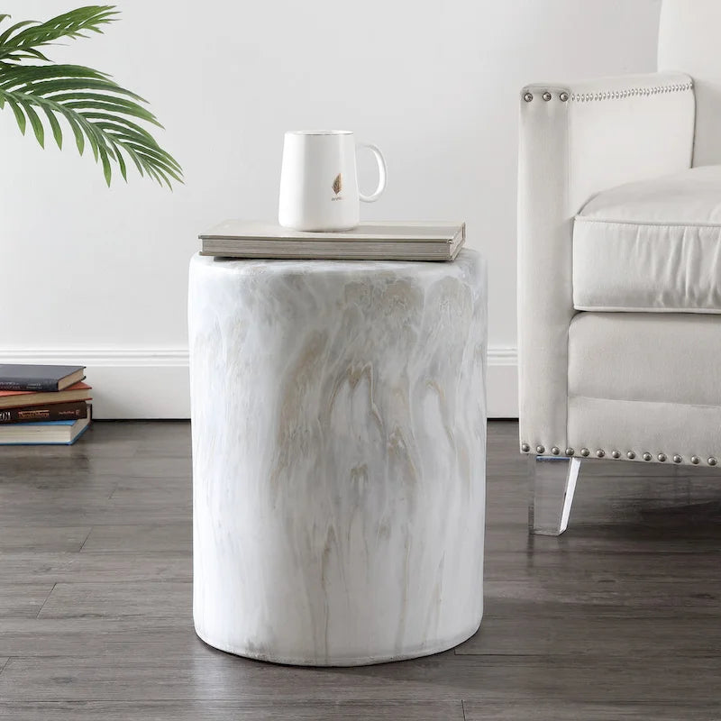 Table d'appoint colonne Luke 16 par JONATHAN Y, motif marbre synthétique minimaliste moderne, pour l'intérieur et l'extérieur