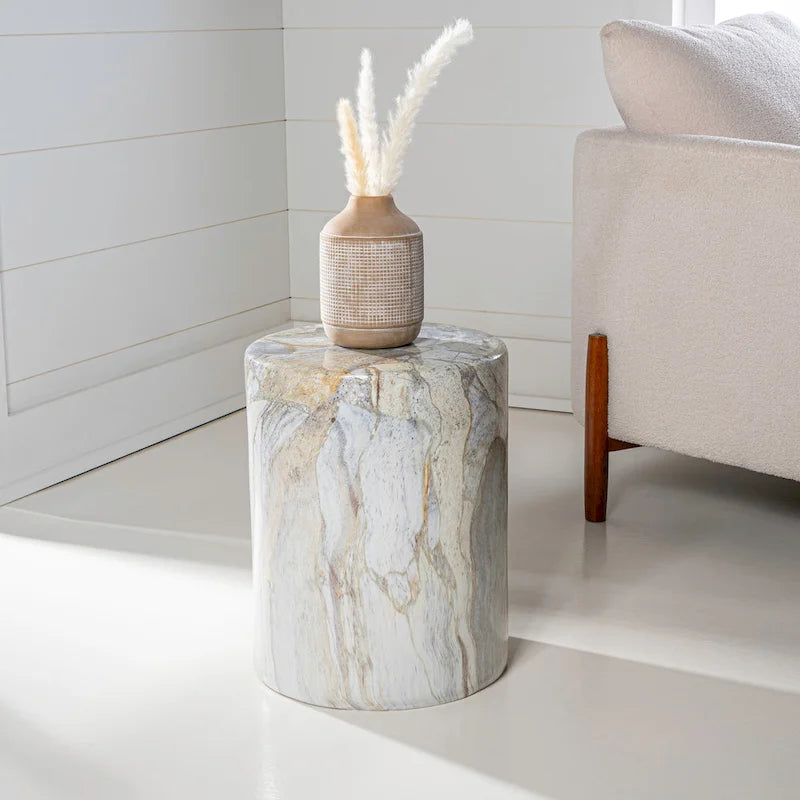 Table d'appoint colonne Luke 16 par JONATHAN Y, motif marbre synthétique minimaliste moderne, pour l'intérieur et l'extérieur