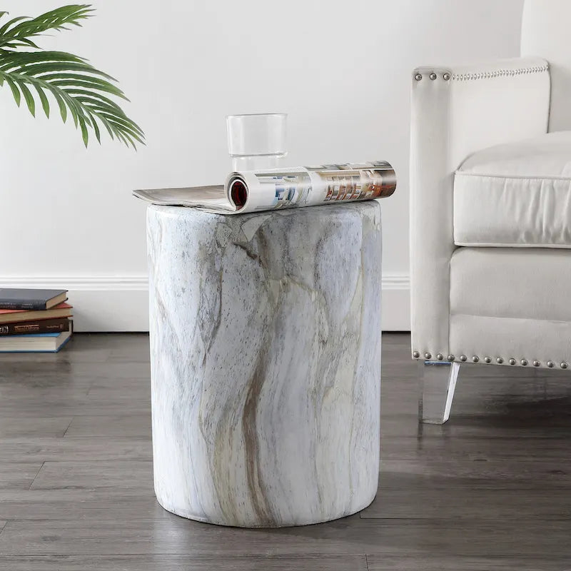 Table d'appoint colonne Luke 16 par JONATHAN Y, motif marbre synthétique minimaliste moderne, pour l'intérieur et l'extérieur