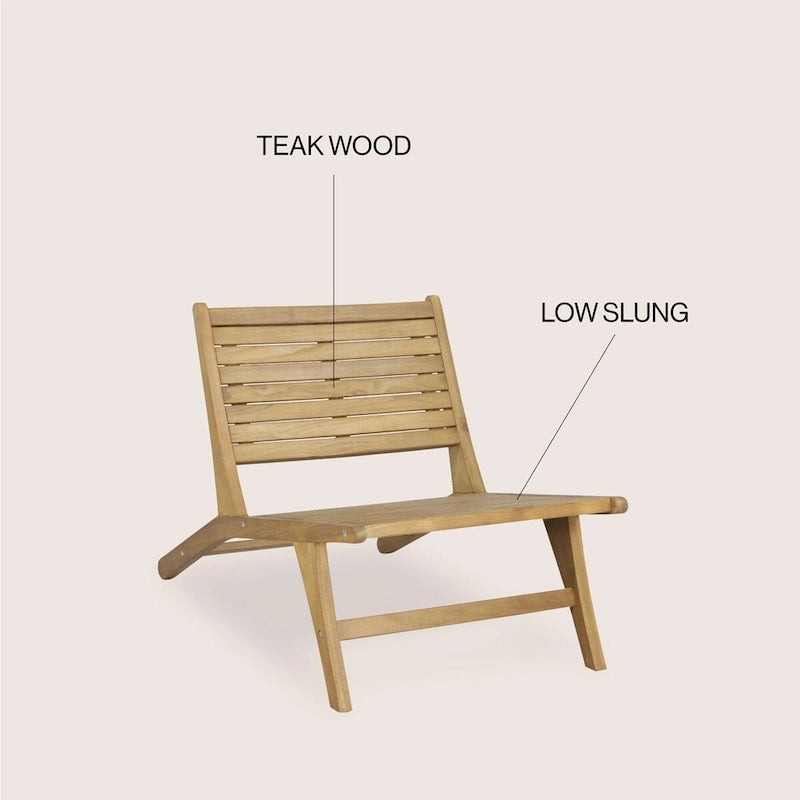Chaise de patio d'extérieur sans accoudoirs en bois style Mid-Century Seagrove, naturelle par JONATHAN Y