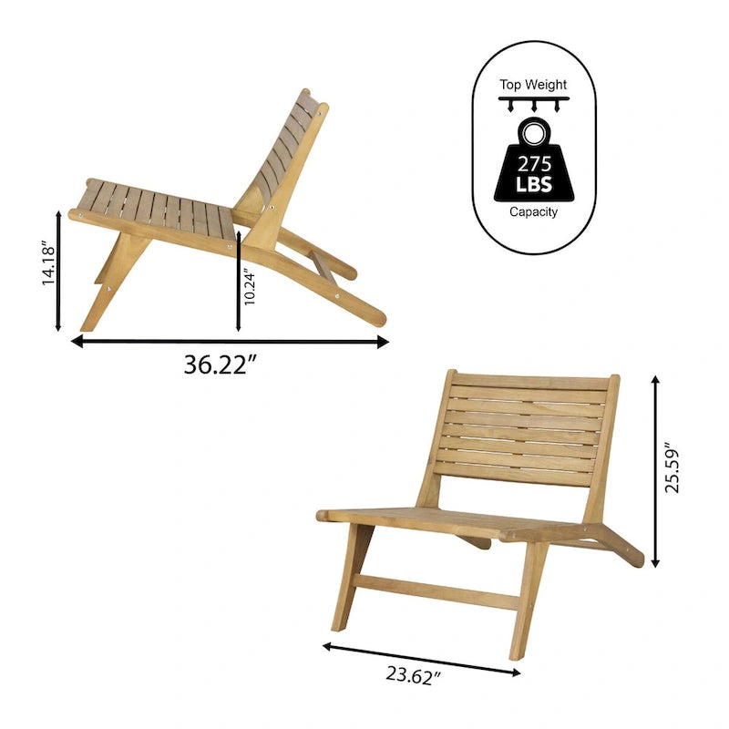 Chaise de patio d'extérieur sans accoudoirs en bois style Mid-Century Seagrove, naturelle par JONATHAN Y