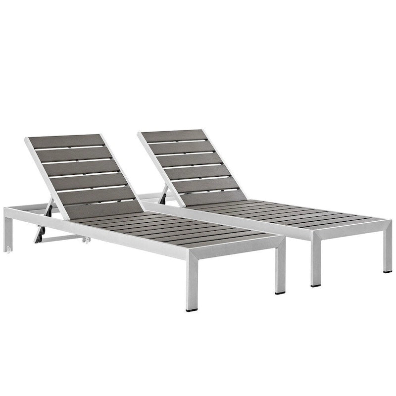 Ensemble de 2 chaises longues de patio Shore en aluminium gris