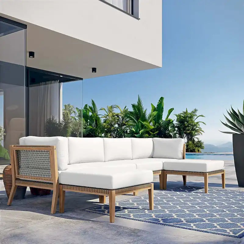 Canapé d'angle 6 places en teck Clearwater pour terrasse extérieure