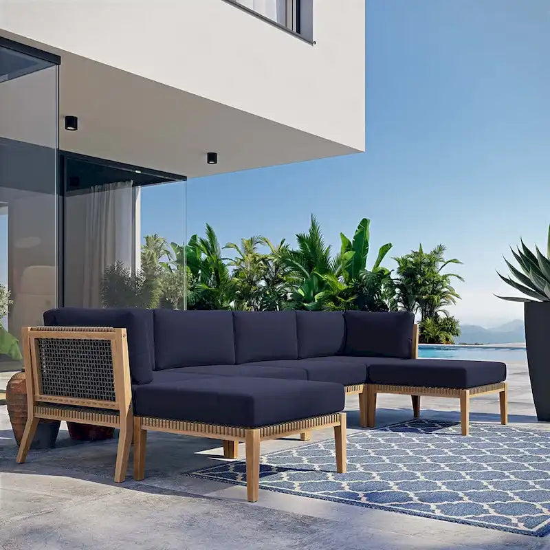 Canapé d'angle 6 places en teck Clearwater pour terrasse extérieure