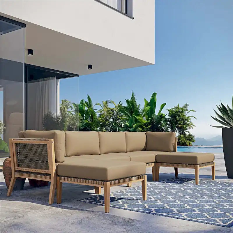 Canapé d'angle 6 places en teck Clearwater pour terrasse extérieure