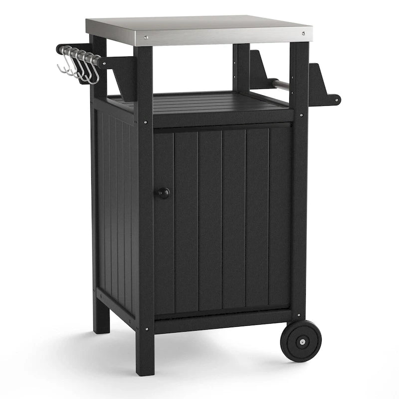 Table d'appoint roulante pour barbecue/grill, Chariot de service et table de préparation extérieure avec plateau en acier inoxydable 304 - PEHD