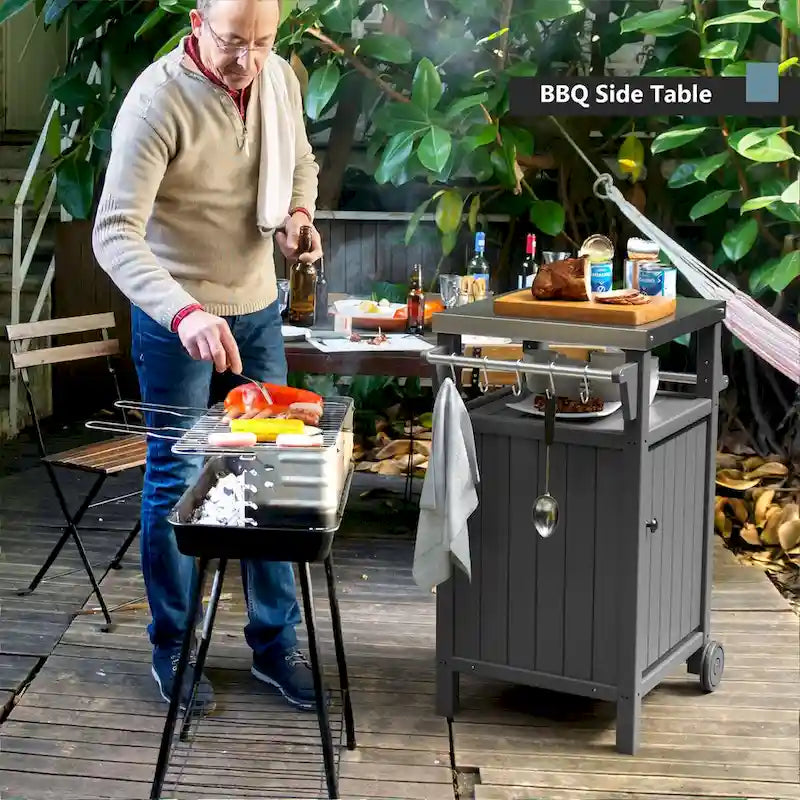 Table d'appoint roulante pour barbecue/grill, Chariot de service et table de préparation extérieure avec plateau en acier inoxydable 304 - PEHD