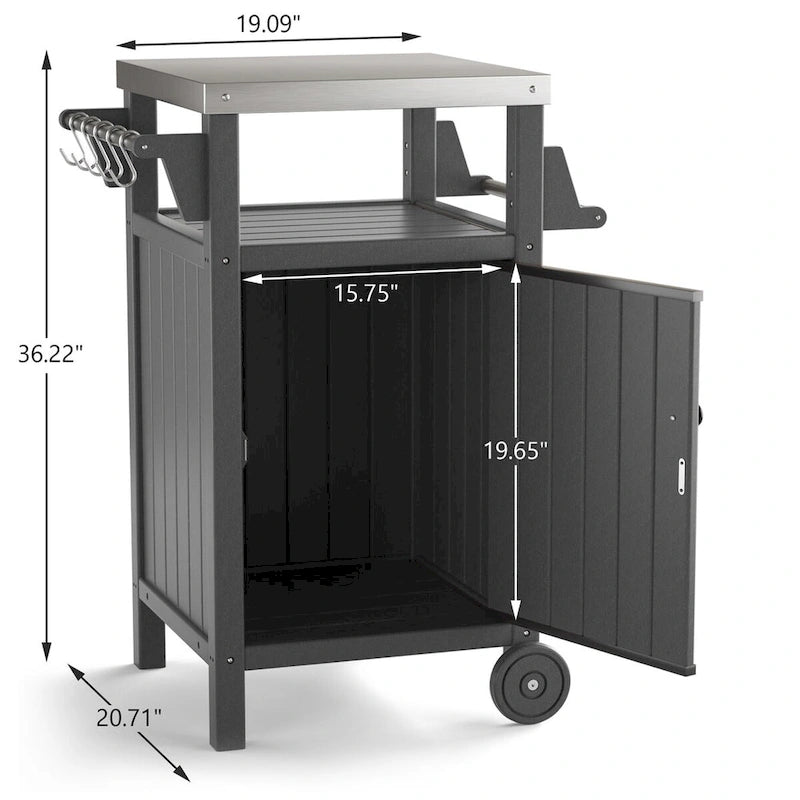 Table d'appoint roulante pour barbecue/grill, Chariot de service et table de préparation extérieure avec plateau en acier inoxydable 304 - PEHD