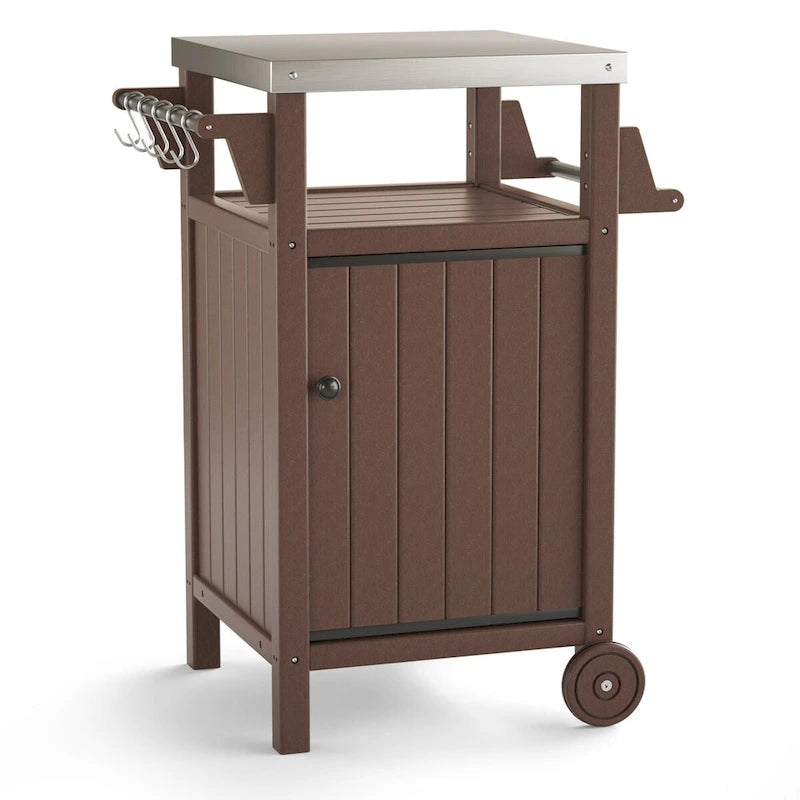 Table d'appoint roulante pour barbecue/grill, Chariot de service et table de préparation extérieure avec plateau en acier inoxydable 304 - PEHD