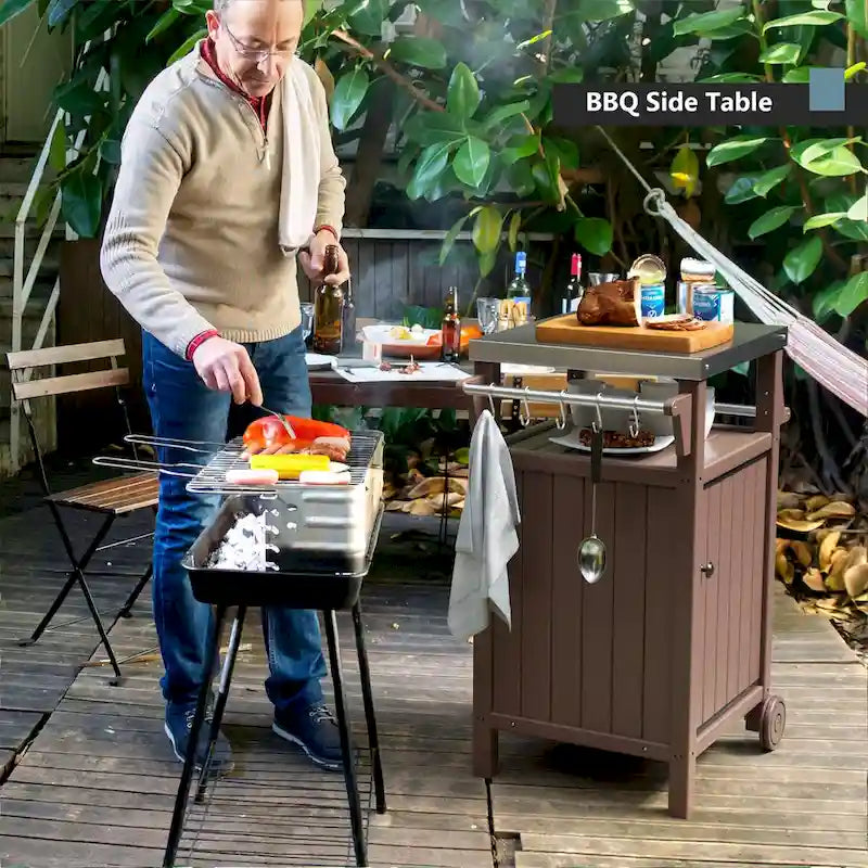 Table d'appoint roulante pour barbecue/grill, Chariot de service et table de préparation extérieure avec plateau en acier inoxydable 304 - PEHD