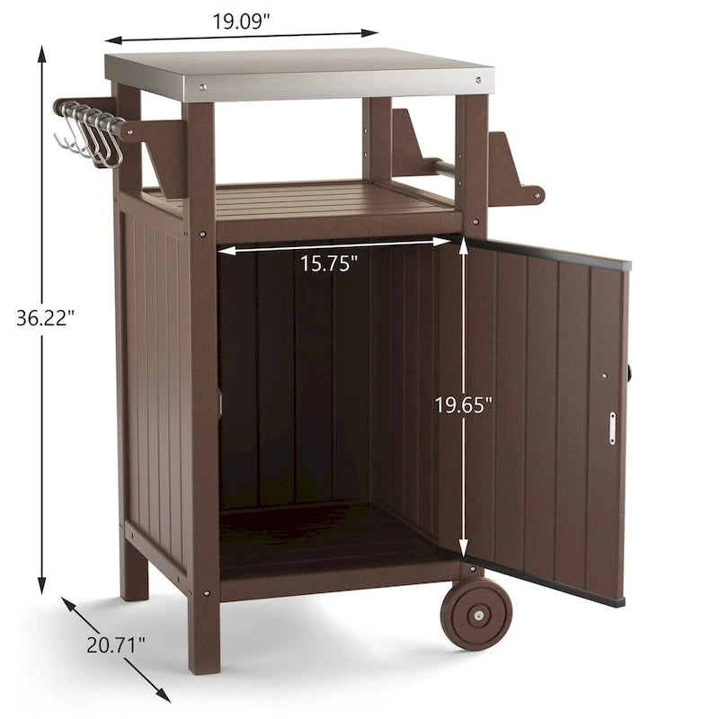 Table d'appoint roulante pour barbecue/grill, Chariot de service et table de préparation extérieure avec plateau en acier inoxydable 304 - PEHD