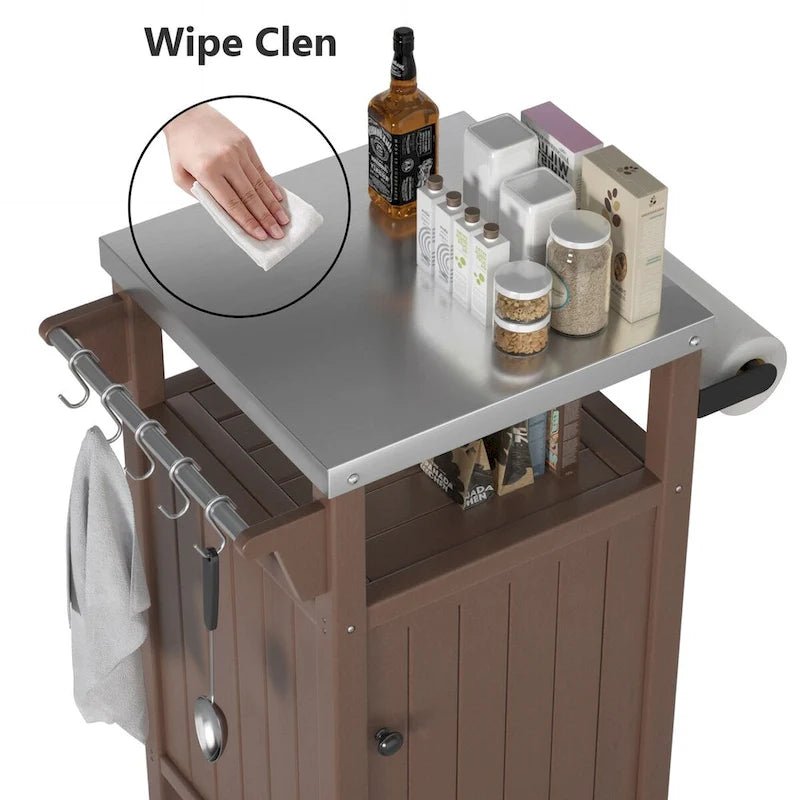 Table d'appoint roulante pour barbecue/grill, Chariot de service et table de préparation extérieure avec plateau en acier inoxydable 304 - PEHD