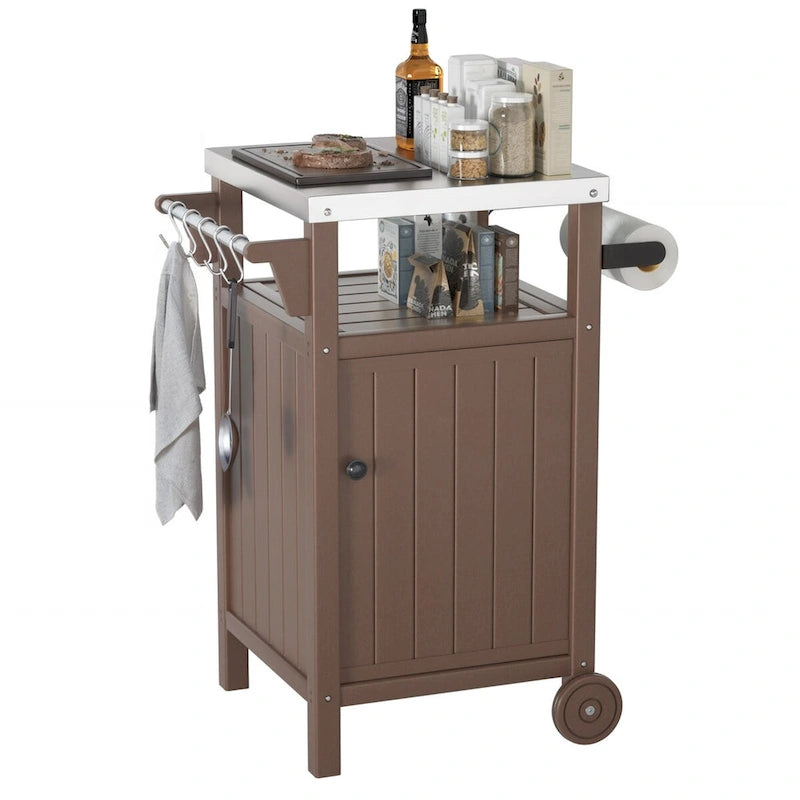 Table d'appoint roulante pour barbecue/grill, Chariot de service et table de préparation extérieure avec plateau en acier inoxydable 304 - PEHD