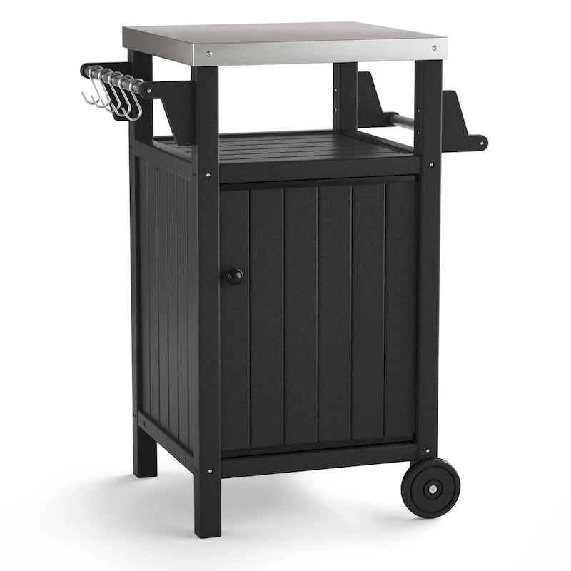 Table d'appoint roulante pour barbecue/grill, Chariot de service et table de préparation extérieure avec plateau en acier inoxydable 304 - PEHD