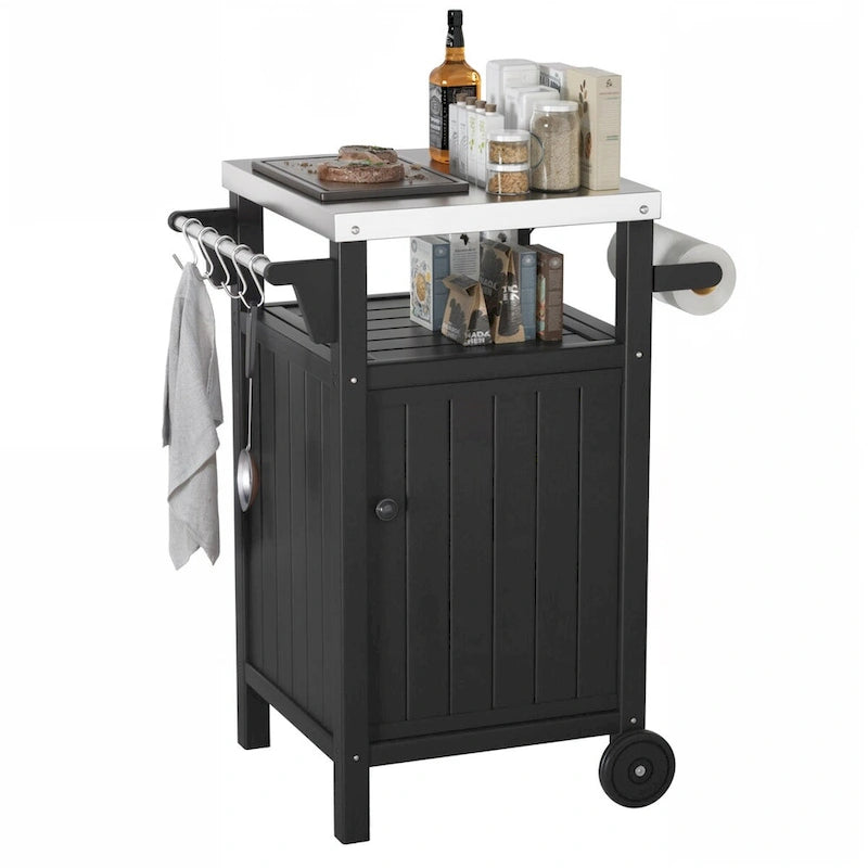 Table d'appoint roulante pour barbecue/grill, Chariot de service et table de préparation extérieure avec plateau en acier inoxydable 304 - PEHD