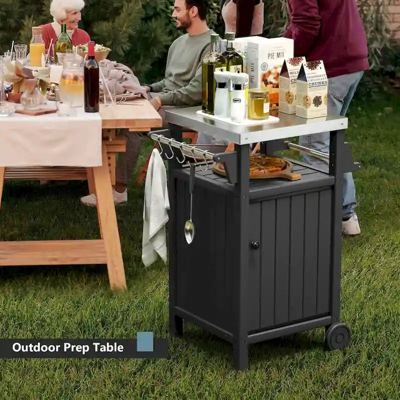 Table d'appoint roulante pour barbecue/grill, Chariot de service et table de préparation extérieure avec plateau en acier inoxydable 304 - PEHD