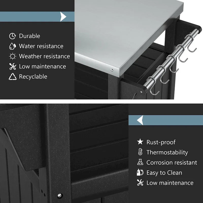Table d'appoint roulante pour barbecue/grill, Chariot de service et table de préparation extérieure avec plateau en acier inoxydable 304 - PEHD