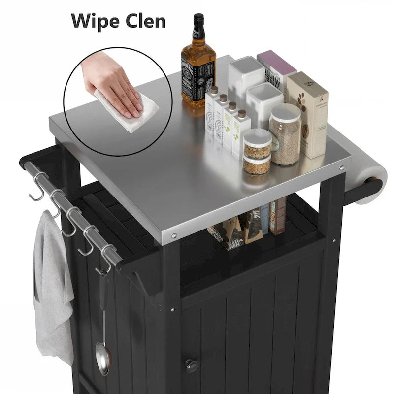Table d'appoint roulante pour barbecue/grill, Chariot de service et table de préparation extérieure avec plateau en acier inoxydable 304 - PEHD