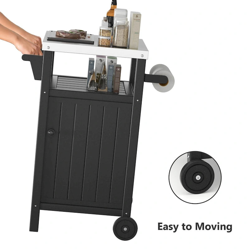 Table d'appoint roulante pour barbecue/grill, Chariot de service et table de préparation extérieure avec plateau en acier inoxydable 304 - PEHD