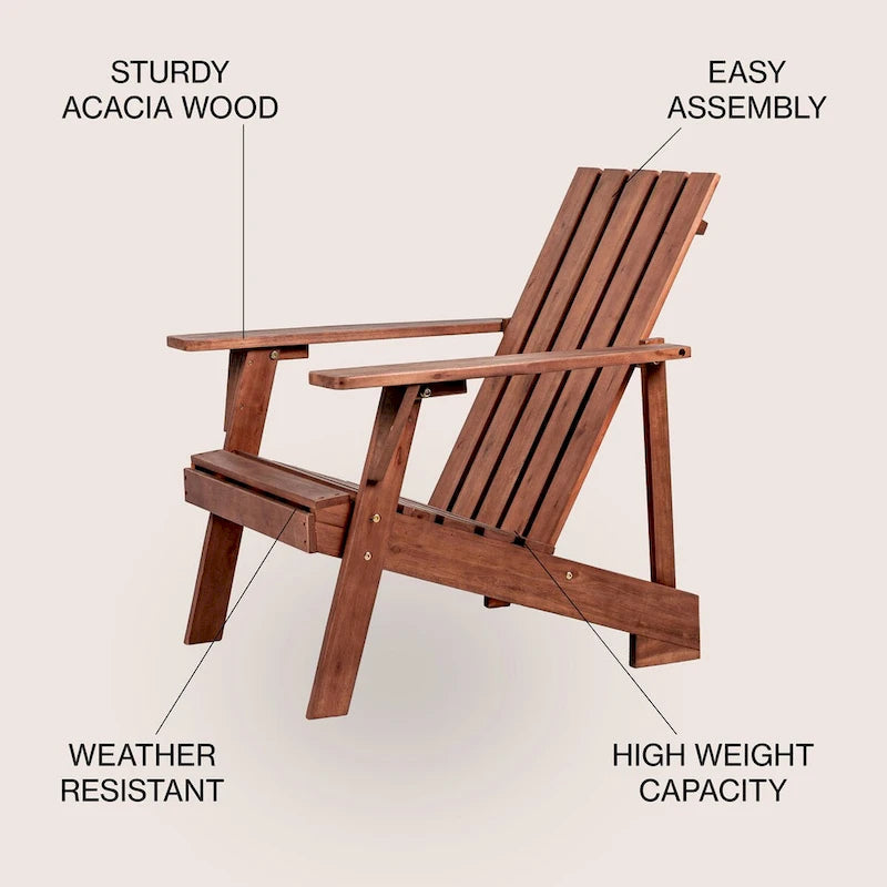 Chaise Adirondack moderne d'extérieur en bois d'acacia Westport, par JONATHAN Y