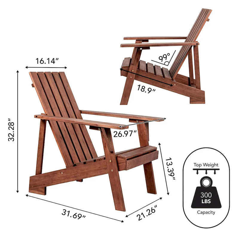 Chaise Adirondack moderne d'extérieur en bois d'acacia Westport, par JONATHAN Y