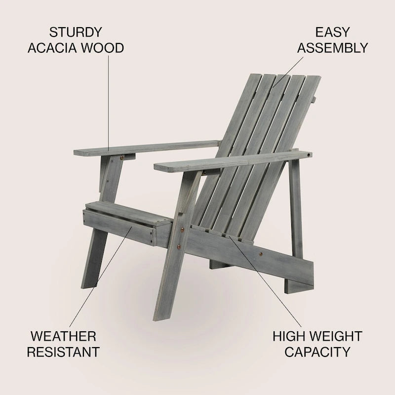 Chaise Adirondack moderne d'extérieur en bois d'acacia Westport, par JONATHAN Y