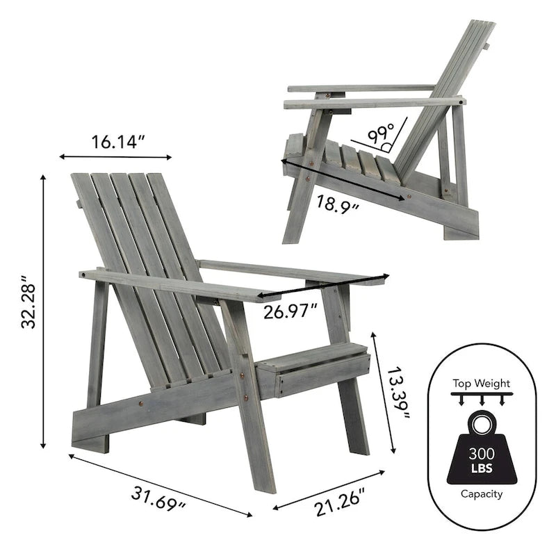 Chaise Adirondack moderne d'extérieur en bois d'acacia Westport, par JONATHAN Y