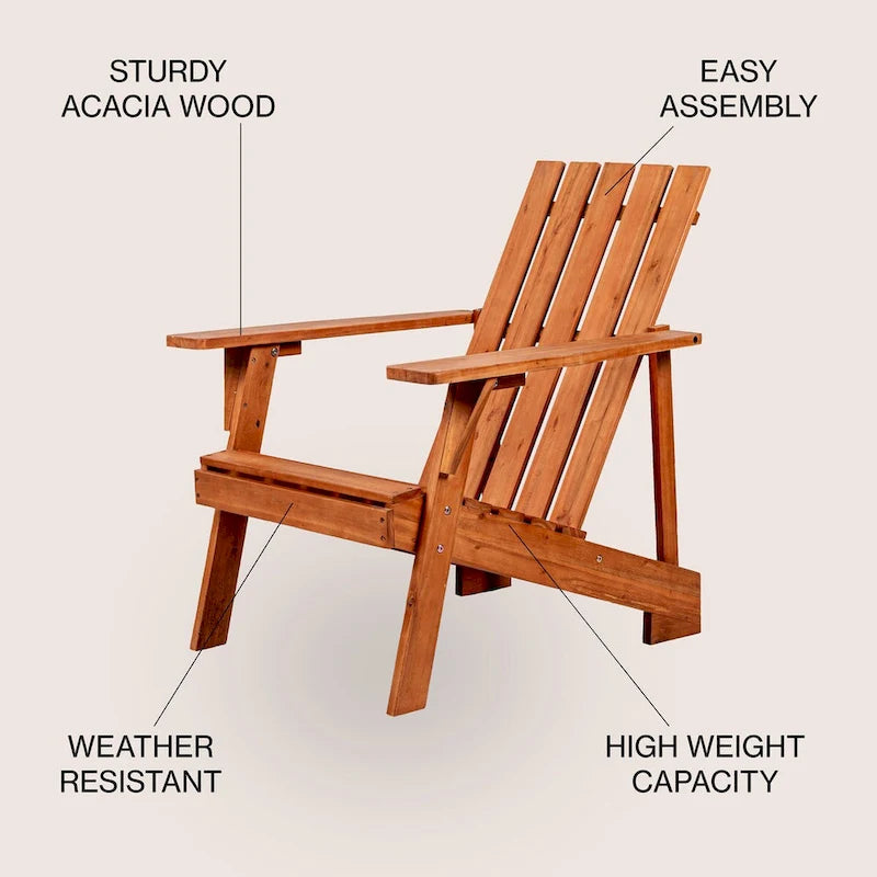 Chaise Adirondack moderne d'extérieur en bois d'acacia Westport, par JONATHAN Y