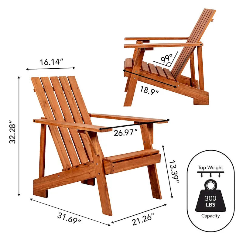 Chaise Adirondack moderne d'extérieur en bois d'acacia Westport, par JONATHAN Y