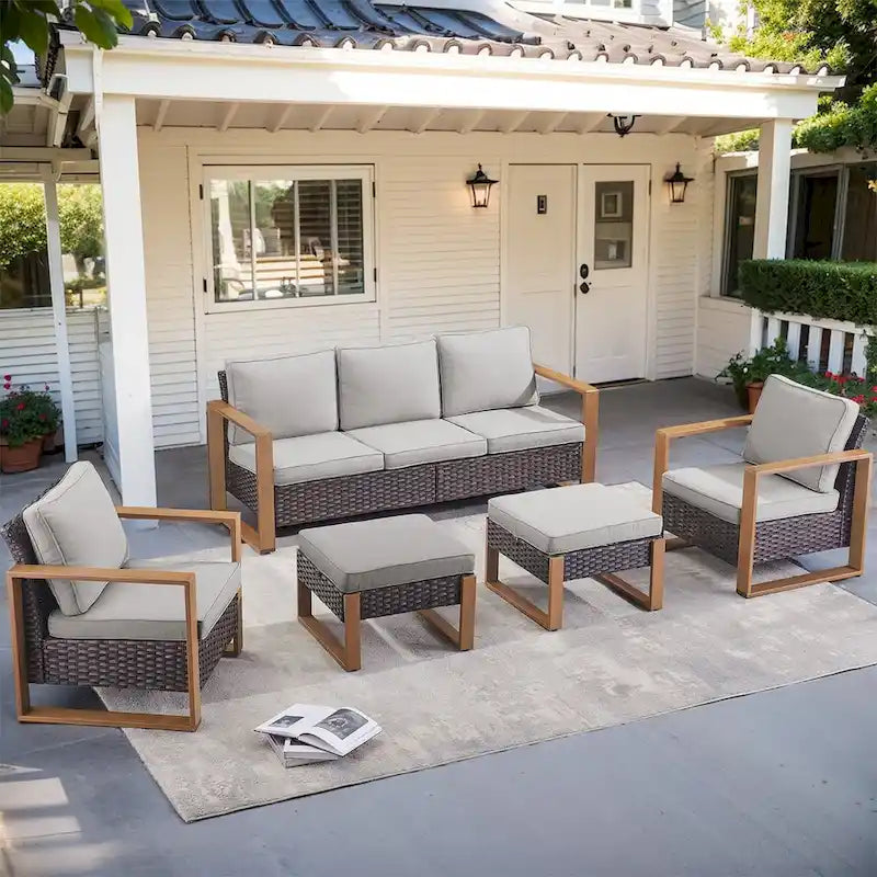 5 Pieces Outdoor Patio Rattan Furniture Sets - Brown