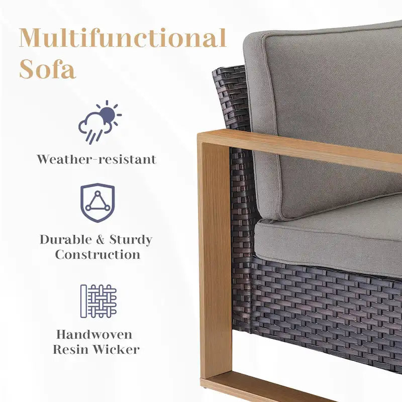 Ensemble de mobilier de patio en rotin 5 pièces - Marron