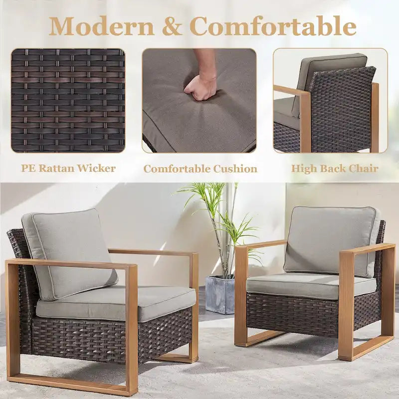 Ensemble de mobilier de patio en rotin 5 pièces - Marron