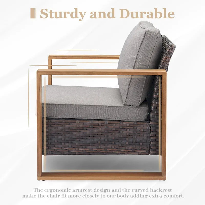 Ensemble de mobilier de patio en rotin 5 pièces - Marron