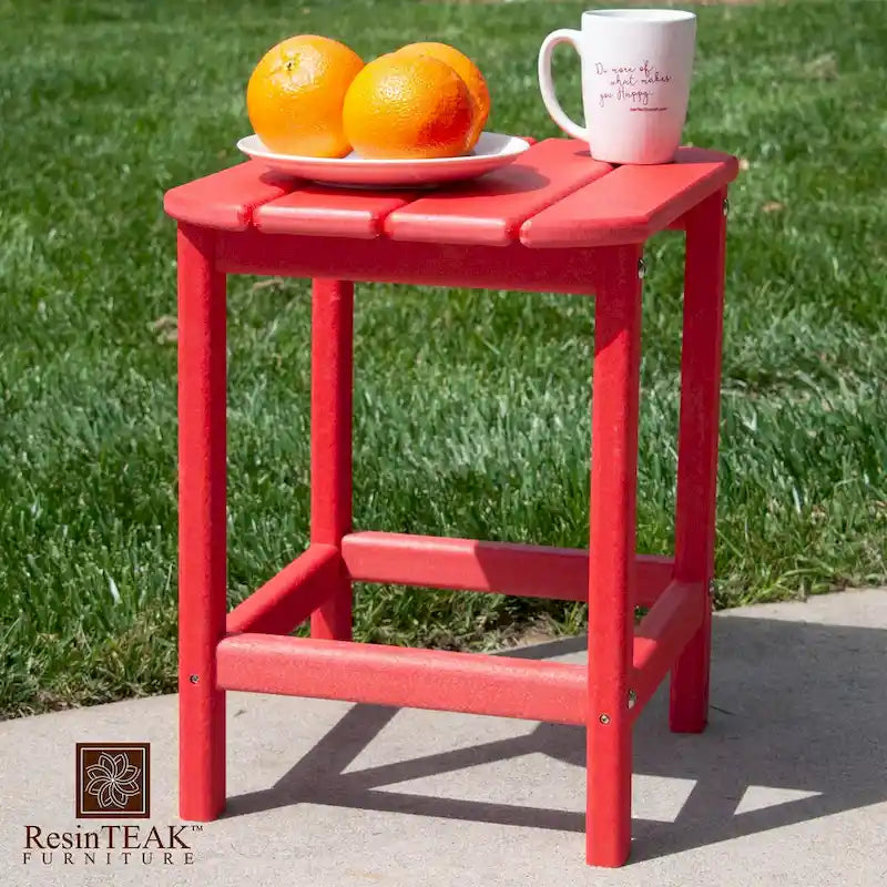 Table d'appoint d'extérieur en plastique recyclable HDPE tout temps ResinTeak, rouge