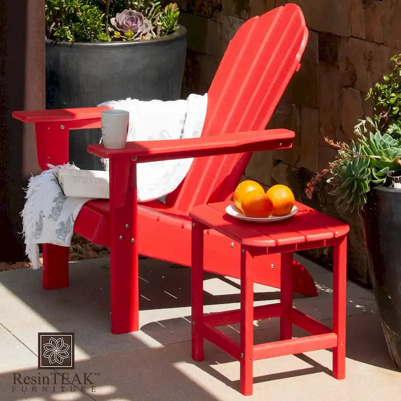 Table d'appoint d'extérieur en plastique recyclable HDPE tout temps ResinTeak, rouge
