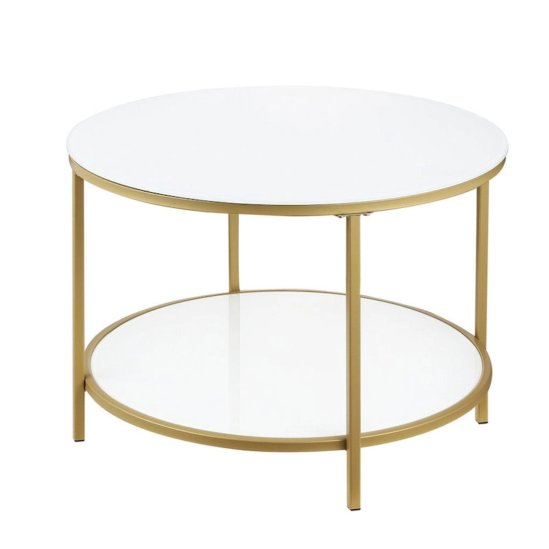Table basse d'appoint moderne à 2 niveaux en verre avec étagère de rangement