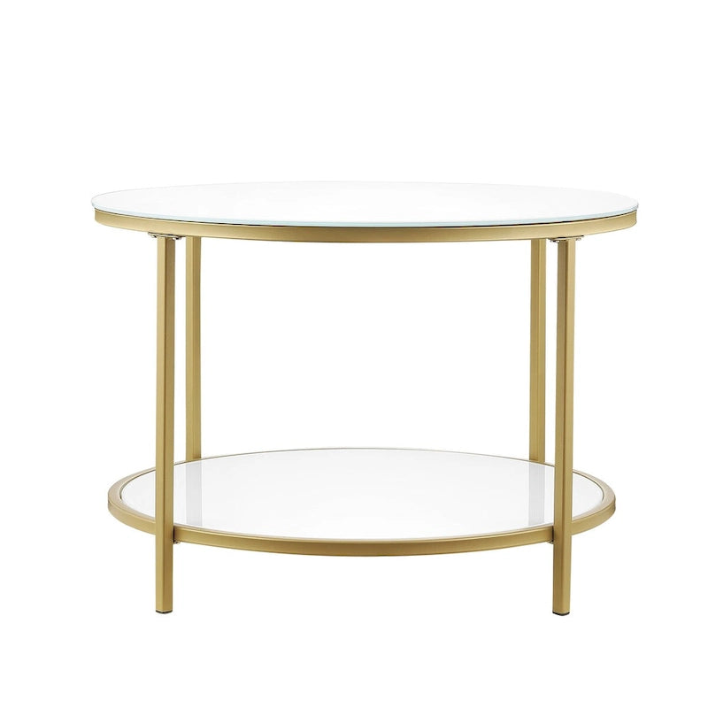 Table basse d'appoint moderne à 2 niveaux en verre avec étagère de rangement