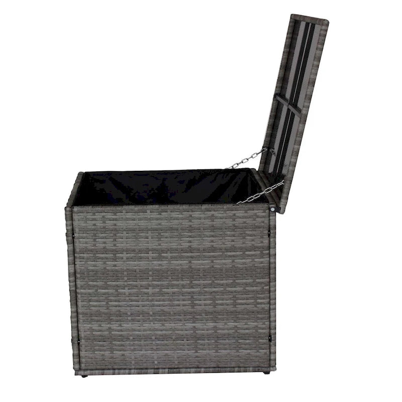 Ensemble de conversation d'extérieur 4 pièces en rotin avec coffre de rangement et coussins blancs