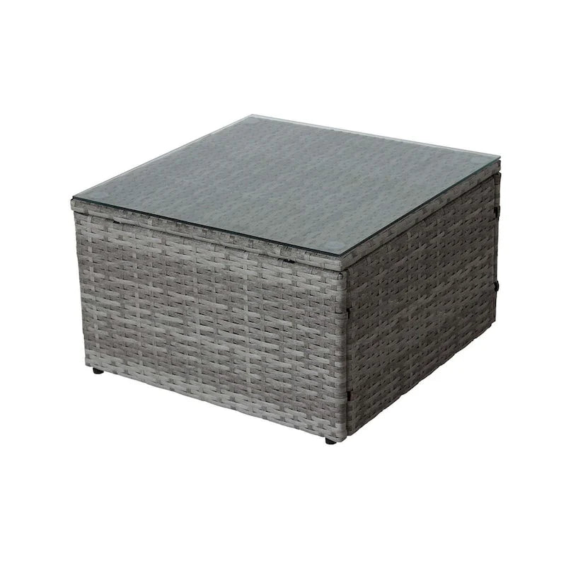 Ensemble de conversation d'extérieur 4 pièces en rotin avec coffre de rangement et coussins blancs