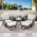 Chaises d'extérieur en rotin avec pouf et table basse - Marron