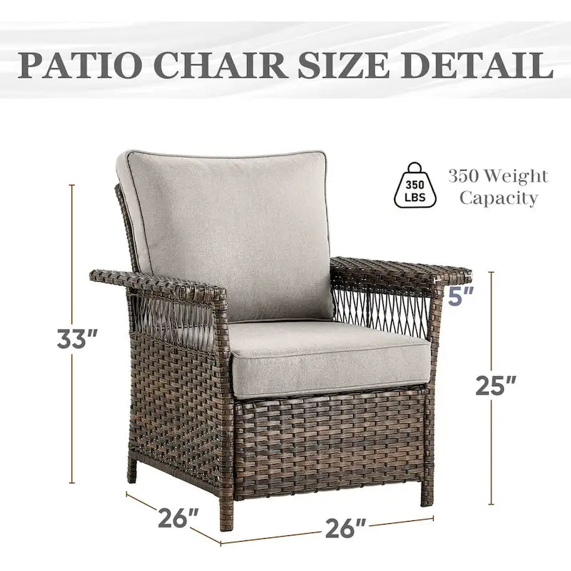 Chaises d'extérieur en rotin avec pouf et table basse - Marron