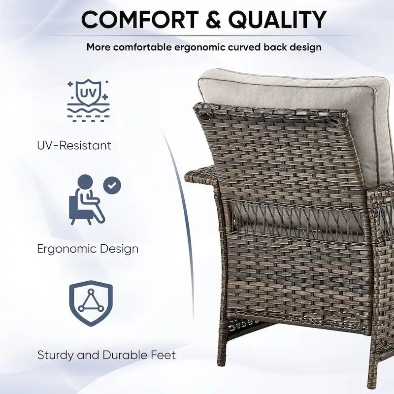 Chaises d'extérieur en rotin avec pouf et table basse - Marron
