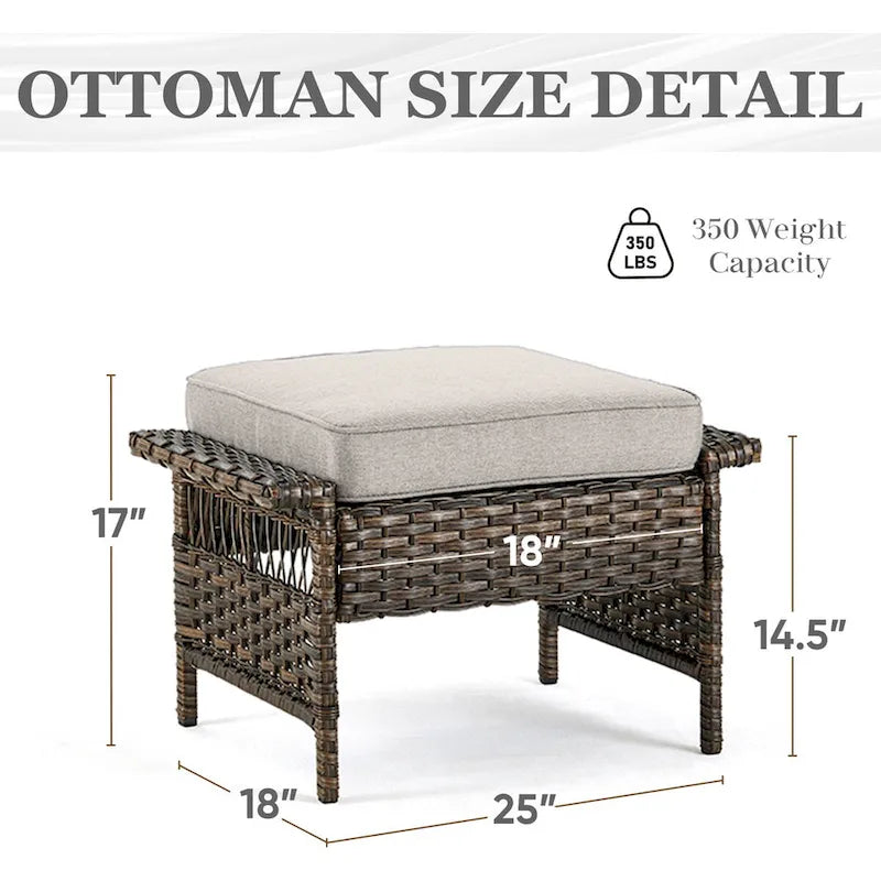 Chaises d'extérieur en rotin avec pouf et table basse - Marron