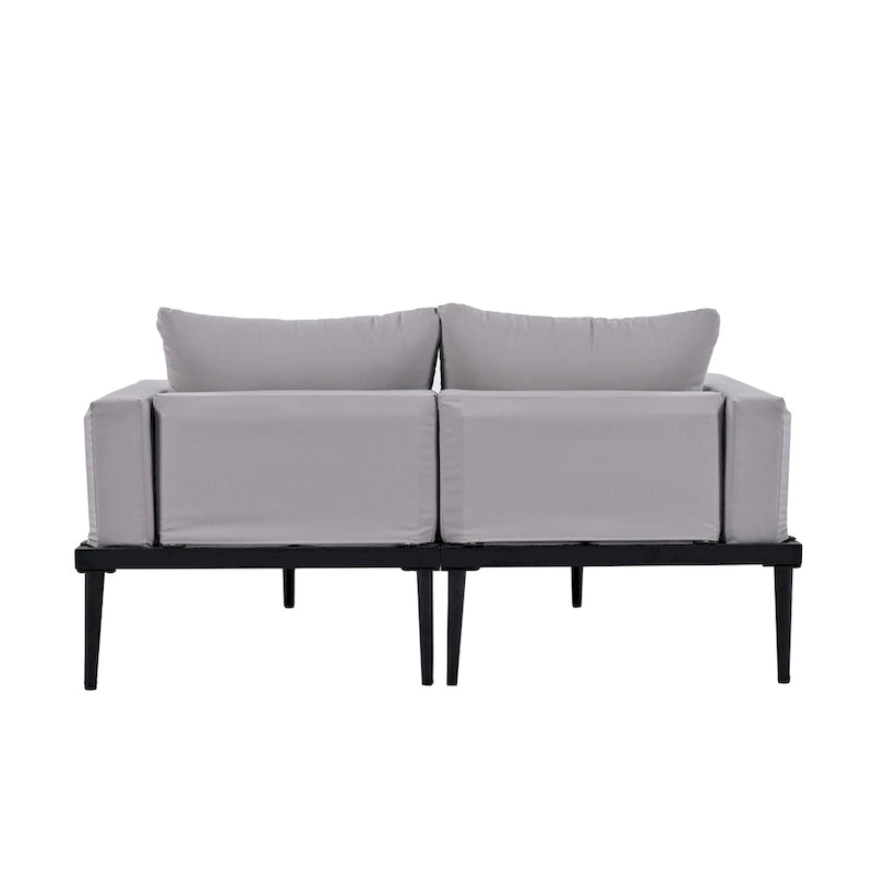 Bain de soleil d'extérieur moderne en métal avec tablettes latérales en bois pour boissons, chaise longue rembourrée 2 en 1
