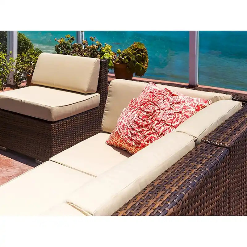 Ohana Patio Extérieur 7 pièces en osier marron mélangé avec coussins - Aucun assemblage requis