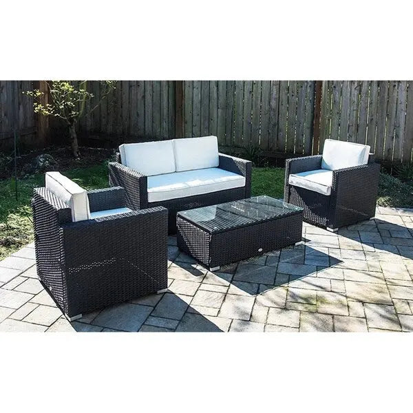 4 Piece Outdoor Rattan Wicker Sofa Sectional Patio Furniture Set