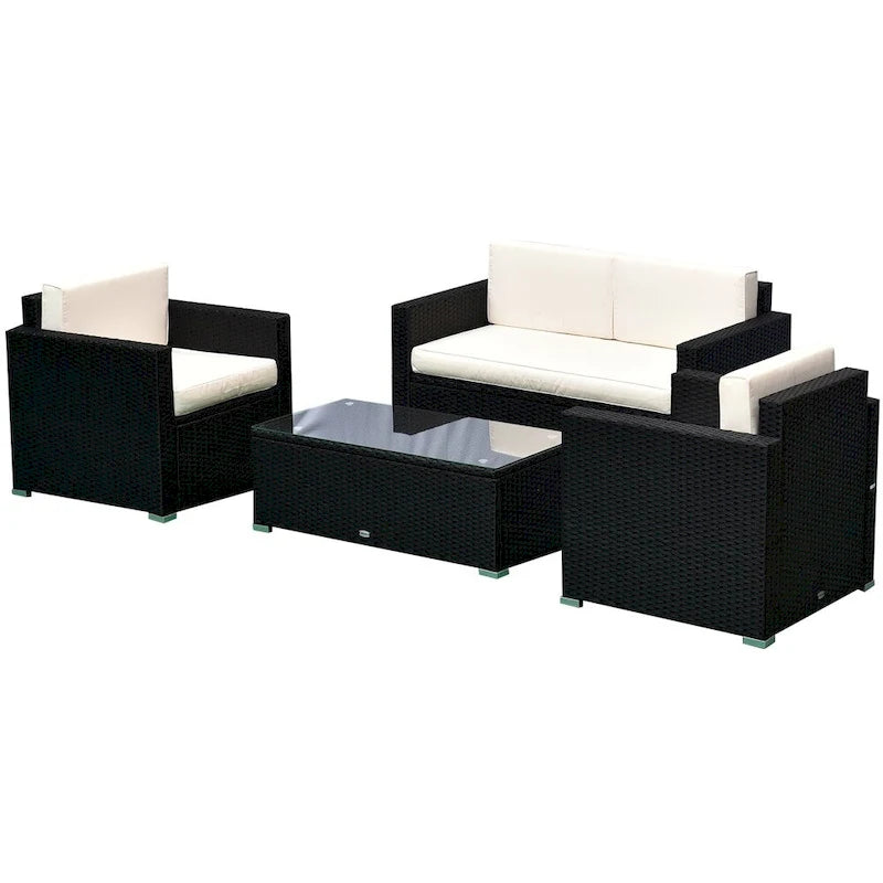 Ensemble de mobilier de patio en rotin et osier de 4 pièces