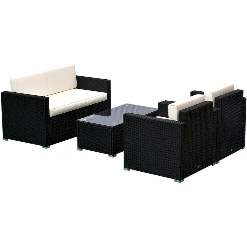 Ensemble de mobilier de patio en rotin et osier de 4 pièces