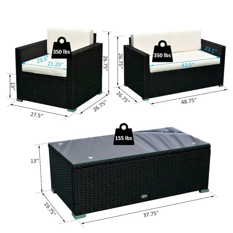 Ensemble de mobilier de patio en rotin et osier de 4 pièces